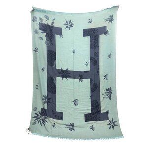 Hermes Plaid Super Large Shawl Blanket Cashmere Wool Green H Pattern